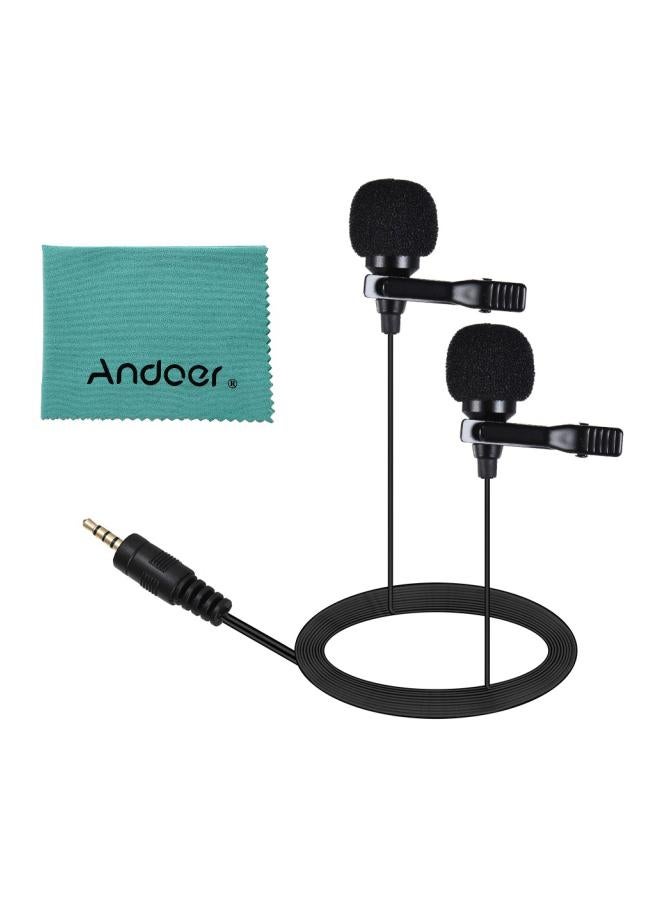 Dual-Headed Lavalier Lapel Clip-On Omnidirectional Condenser Microphone LU-D5110-2 Black