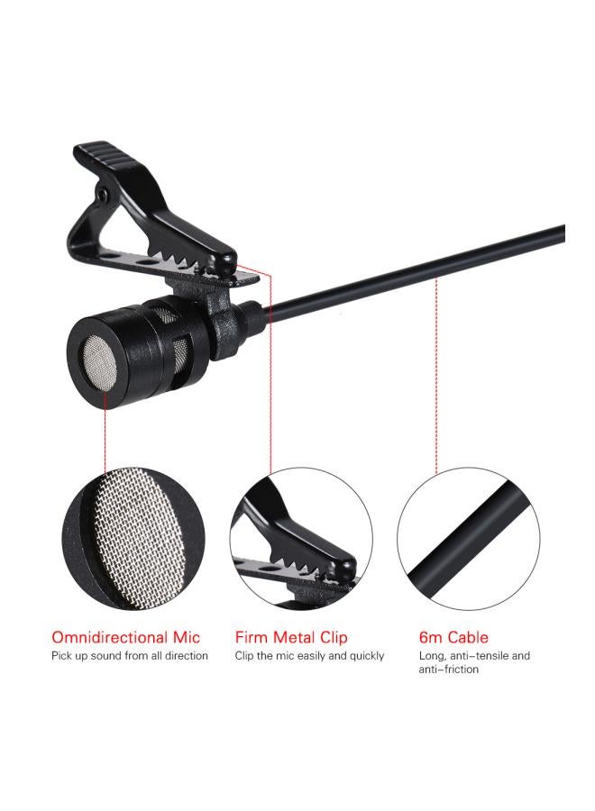 Dual-Headed Lavalier Lapel Clip-On Omnidirectional Condenser Microphone LU-D5110-2 Black