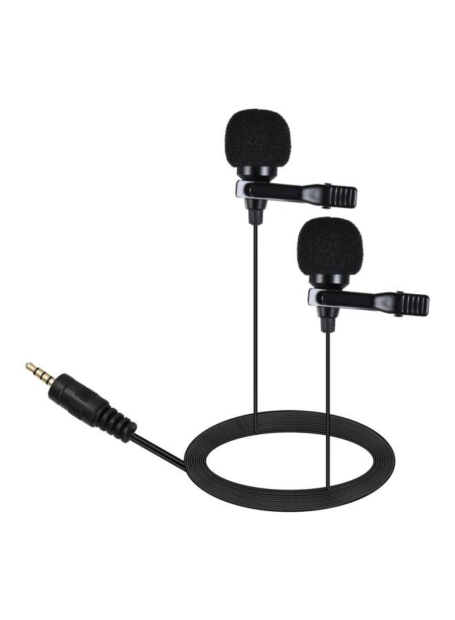 Dual-Headed Lavalier Lapel Clip-On Omnidirectional Condenser Microphone LU-D5110-2 Black