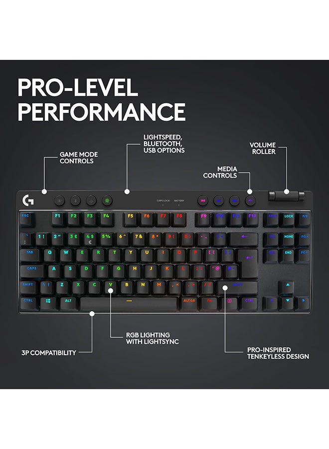 Logitech G PRO X TKL LIGHTSPEED Wireless Gaming Keyboard, Ultra-Portable Tenkeyless Design, LIGHTSYNC RGB, PBT keycaps, Tactile Switches (GX Brown), US INTL Layout - Black