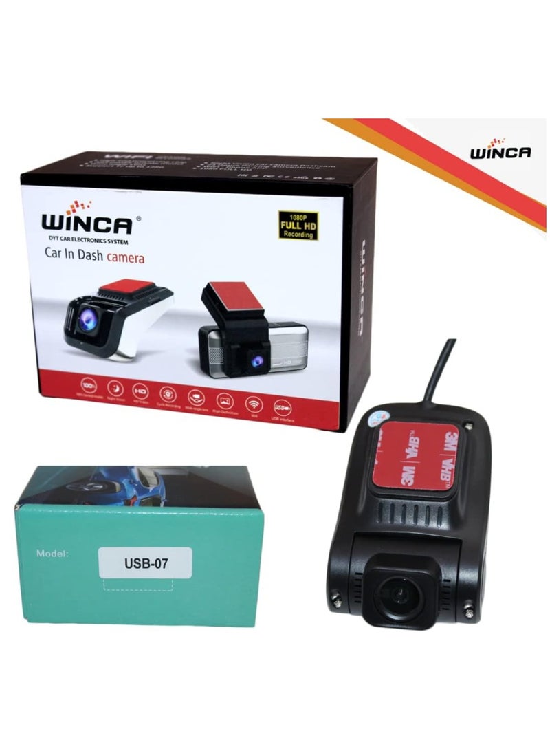 WINCA Dashcam 1080p full HD Car DVR USB Car Dashcam DVR Camera Wide angle Lens 24 Hours Parking Surveillance (USB U7)