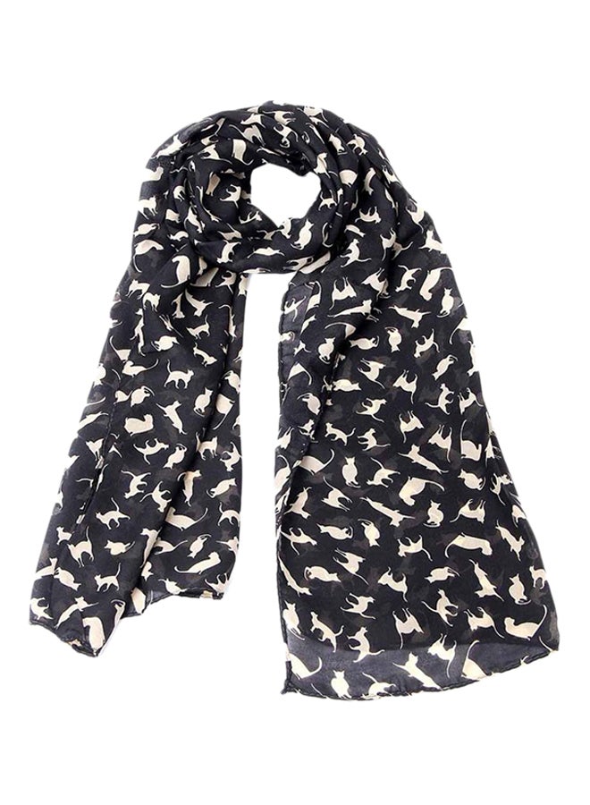 Long Printed Soft Scarf Black