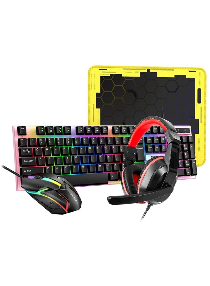 4 in1 Gaming Keyboard Whit Mouse pad Mouse Gaming Headset Wired Led Rgb Backlight Bundle For Pc Gamers and Xbox and PS4 TF240