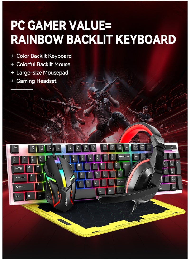 4 in1 Gaming Keyboard Whit Mouse pad Mouse Gaming Headset Wired Led Rgb Backlight Bundle For Pc Gamers and Xbox and PS4 TF240