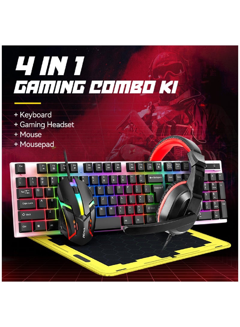 4 in1 Gaming Keyboard Whit Mouse pad Mouse Gaming Headset Wired Led Rgb Backlight Bundle For Pc Gamers and Xbox and PS4 TF240