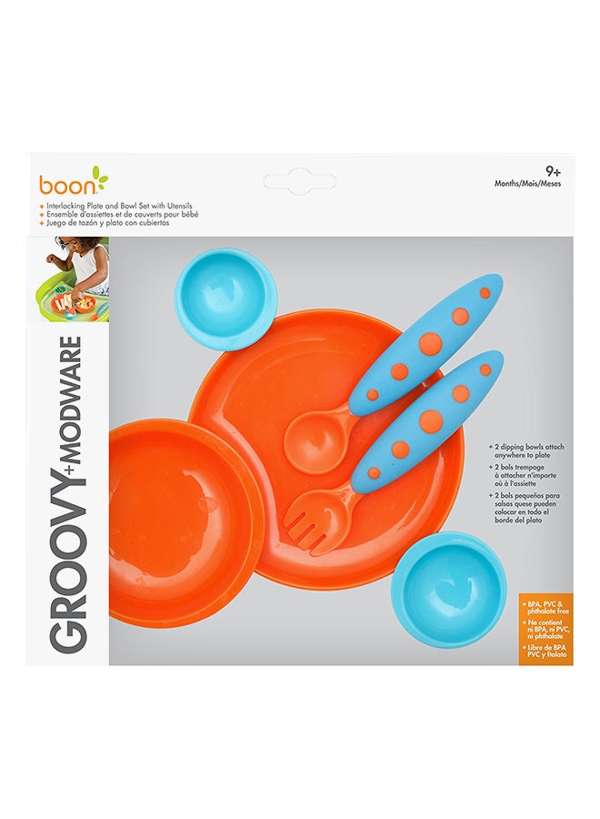 Groovy Modware Interlocking Plate And Bowl Set With Utensils