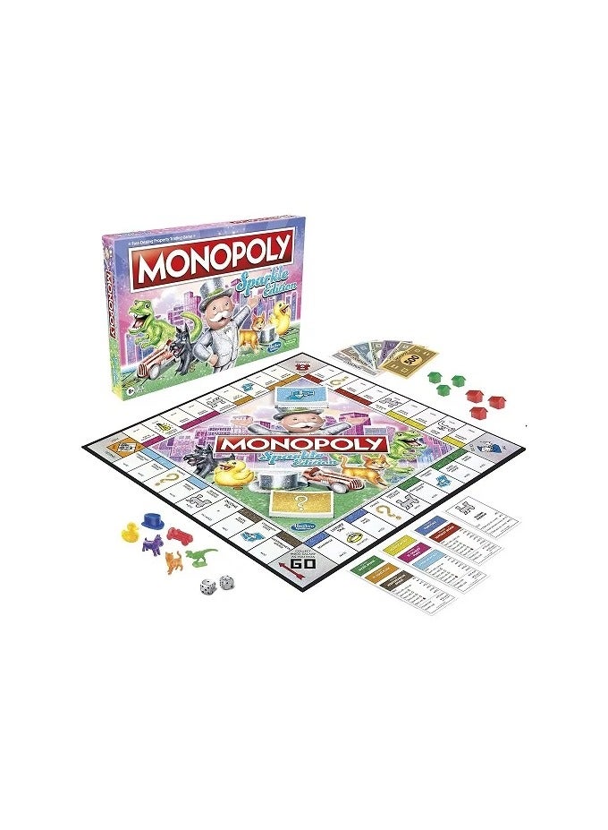 Monopoly Sparkle Edition Board Game – Glittery Tokens & Pearlescent Dice | Sparkly Family Fun for Game Night | Glitter Board Game for Kids & Adults
