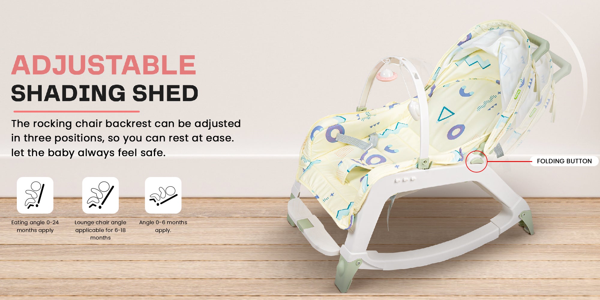 Baybee 5 in 1 Baby Rocking Chair for Kids with Hanging Toys Baby Dining Booster Seat with Multi Position Recline, Music, Wheels & Food Tray Rocker Chair for Babies 0 to 2 Years Boys Girls Green