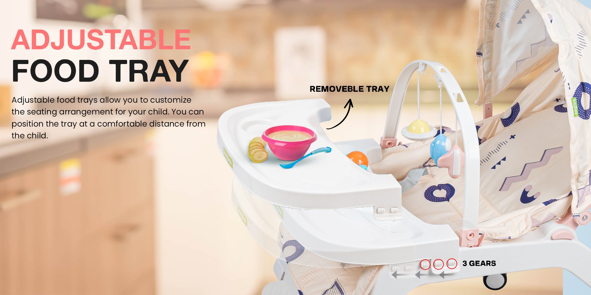 Baybee 5 in 1 Baby Rocking Chair for Kids with Hanging Toys Baby Dining Booster Seat with Multi Position Recline, Music, Wheels & Food Tray Rocker Chair for Babies 0 to 2 Years Boys Girls Green