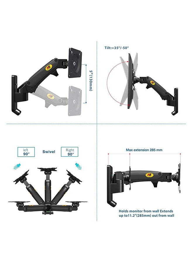 Adjustable TV Wall Mount With Gas Spring For 40 - 50 Inch Monitors Black