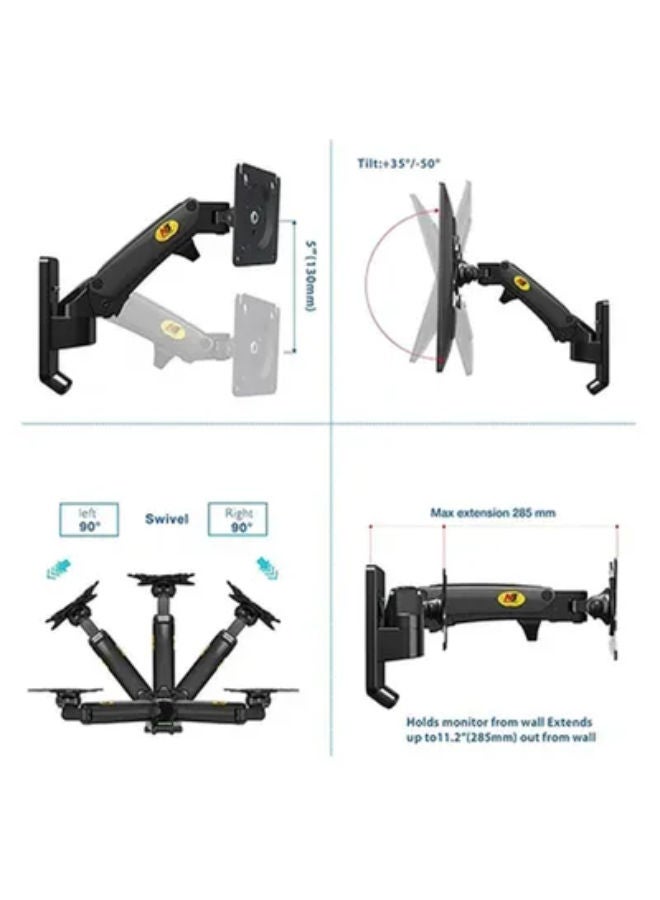 Adjustable TV Wall Mount With Gas Spring For 40 - 50 Inch Monitors Black