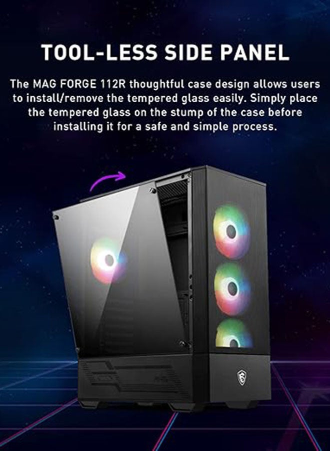 MAG Forge 112R Gaming Case, ARGB Support, Tempered Glass Side Panel, Optimized Airflow with Up to 6 Fans, Magnetic Dust Filter, Supports 330mm GPU, Tool-less Design, Mystic Light Compatible | 306-7G16X23-809 Black