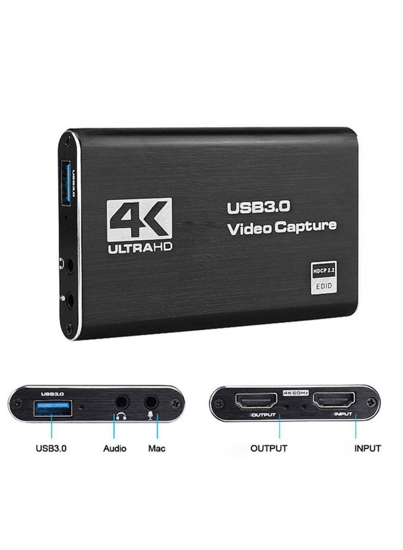 4K Video Capture Card, USB 3.0 1080P 60fps HDMI Audio Video Capture Device, Full HD 1080P for Game Recording, Live Streaming Broadcasting
