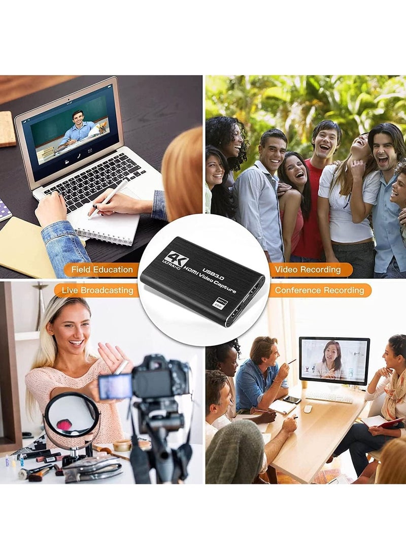4K Video Capture Card, USB 3.0 1080P 60fps HDMI Audio Video Capture Device, Full HD 1080P for Game Recording, Live Streaming Broadcasting