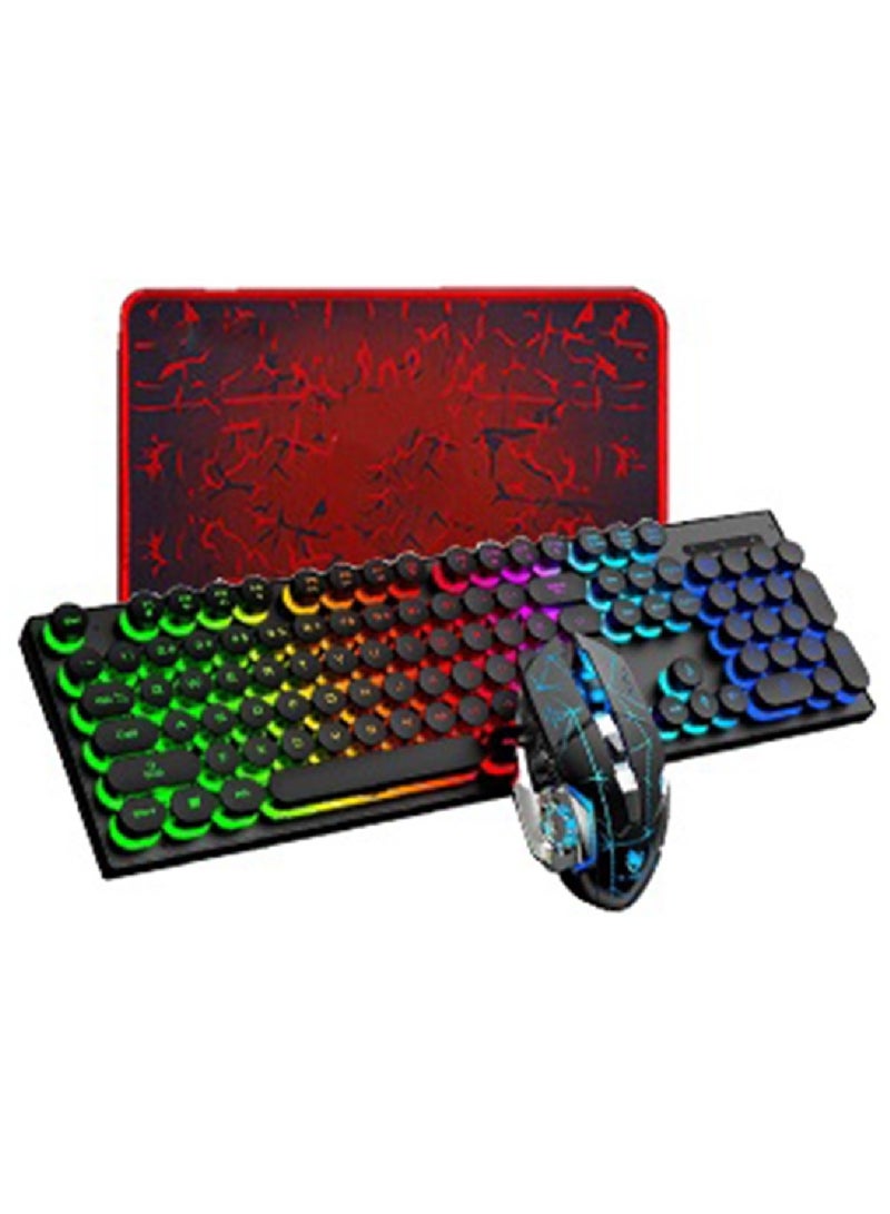 104 Key Wired Keyboard Mouse Combo Cool Rainbow Color Backlight Retro Punk Style Suspended Keycaps For Office Pc Gaming