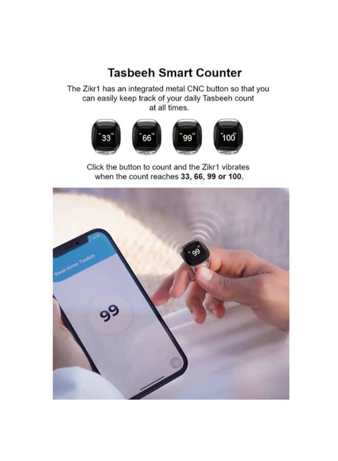 Smart Tasbih Tally Counter for Muslims Zikr Ring Digital Tasbeeh 5 Prayer Time Vibration Reminder Waterproof 18mm SILVER