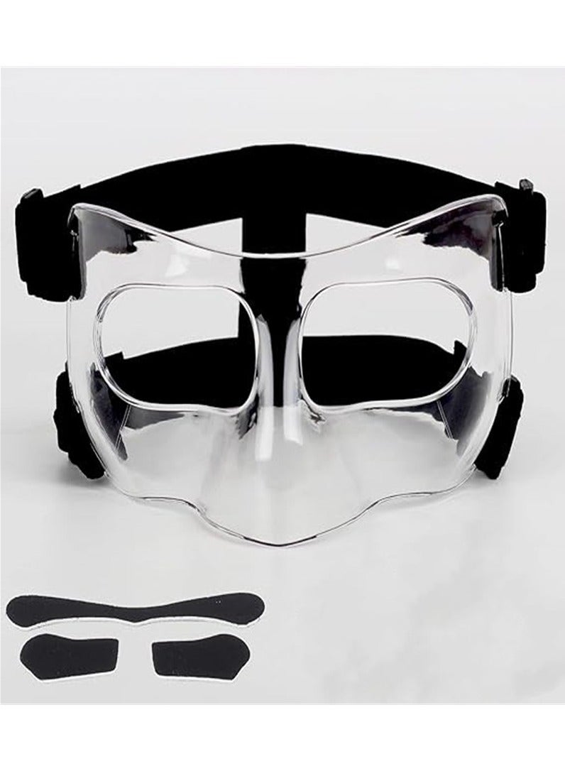 Nose Guard for Broken Nose, Face Shield Masks for Soccer and basketball Sports, Adjustable for Adults and Teenagers, Suitable for Men and Women （Transparent model）