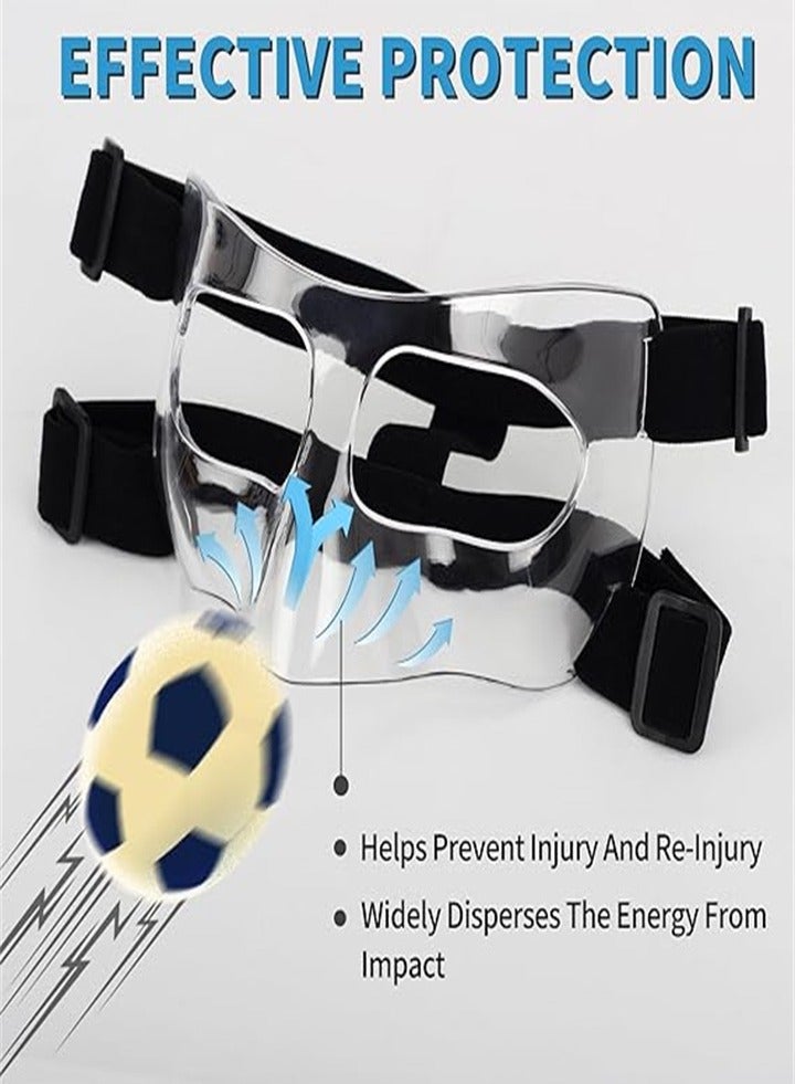 Nose Guard for Broken Nose, Face Shield Masks for Soccer and basketball Sports, Adjustable for Adults and Teenagers, Suitable for Men and Women （Transparent model）