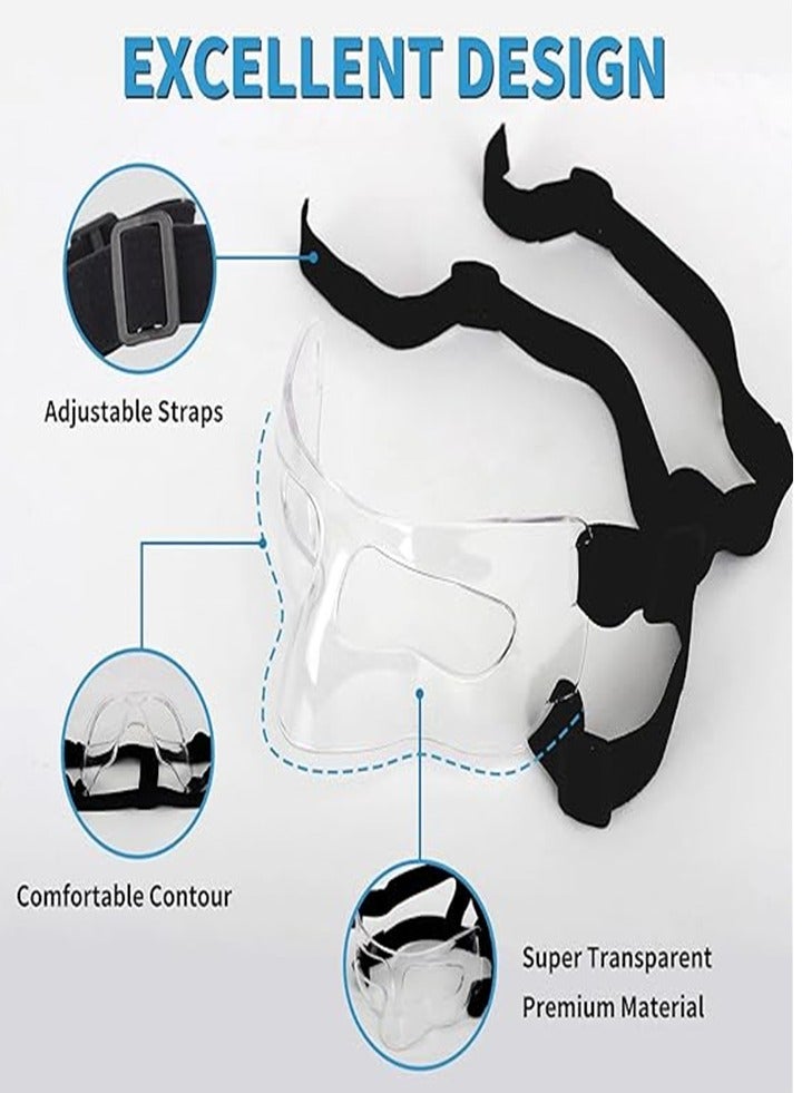 Nose Guard for Broken Nose, Face Shield Masks for Soccer and basketball Sports, Adjustable for Adults and Teenagers, Suitable for Men and Women （Transparent model）