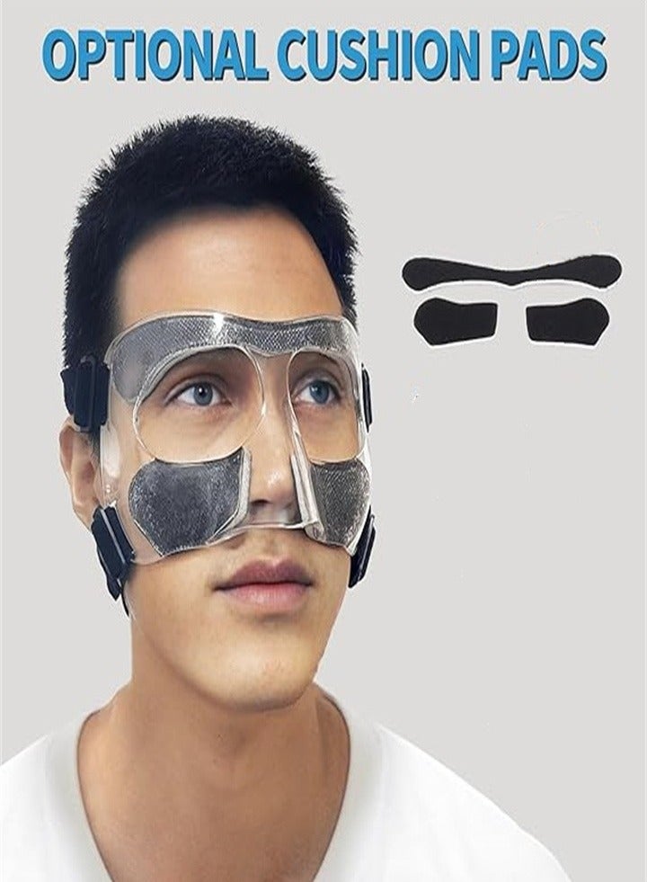 Nose Guard for Broken Nose, Face Shield Masks for Soccer and basketball Sports, Adjustable for Adults and Teenagers, Suitable for Men and Women （Transparent model）