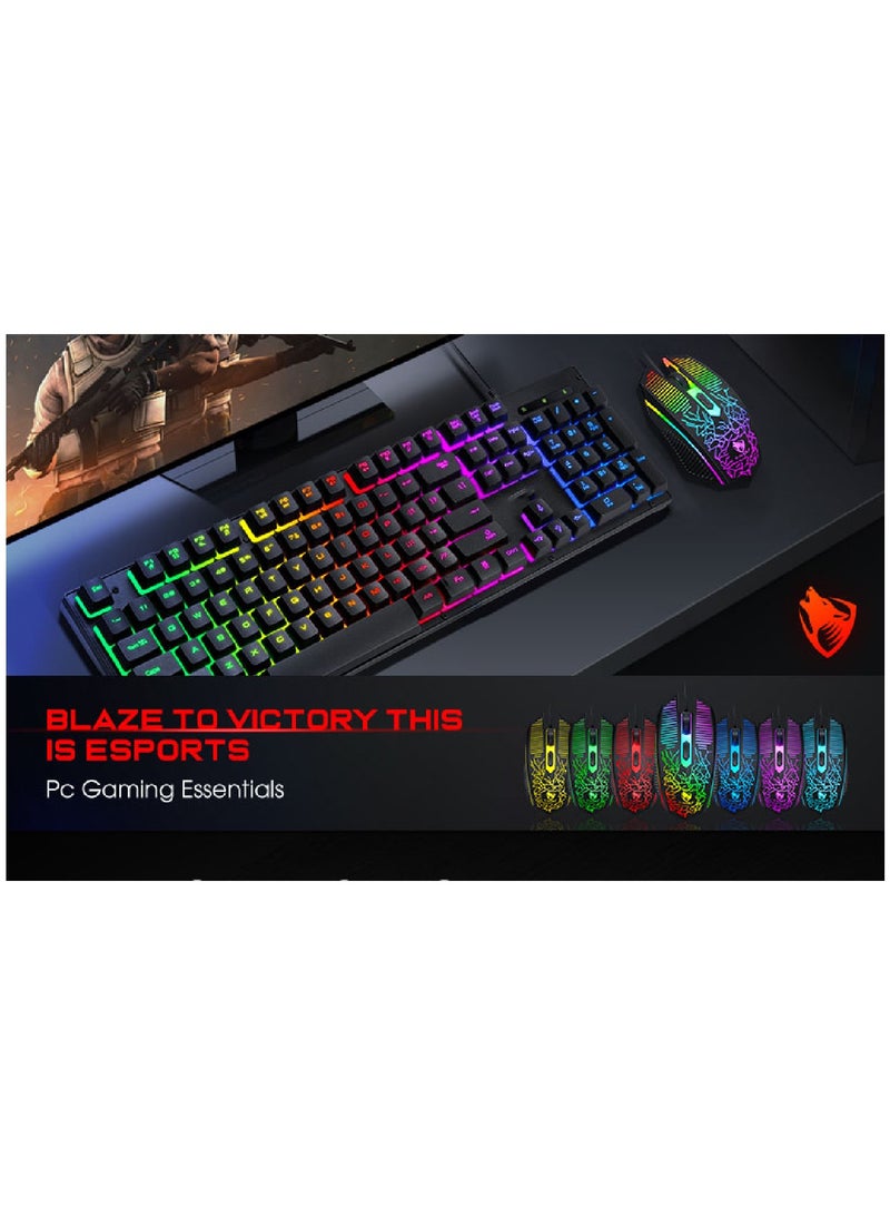 Gaming Keyboard And Mouse Keyboards With Rainbow 104 Keys 2400 dpi Mouse  Mouse Pad USB Cable Compatible With Windows Mac PC PS4 Xbox Black