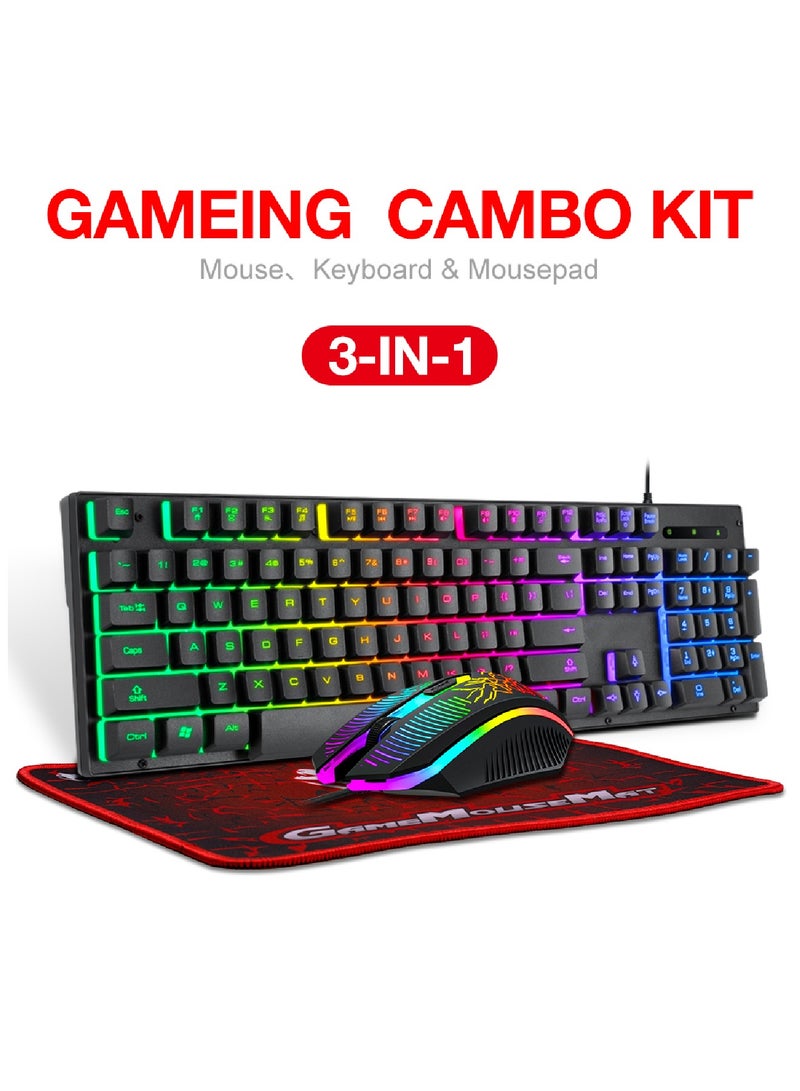 Gaming Keyboard And Mouse Keyboards With Rainbow 104 Keys 2400 dpi Mouse  Mouse Pad USB Cable Compatible With Windows Mac PC PS4 Xbox Black