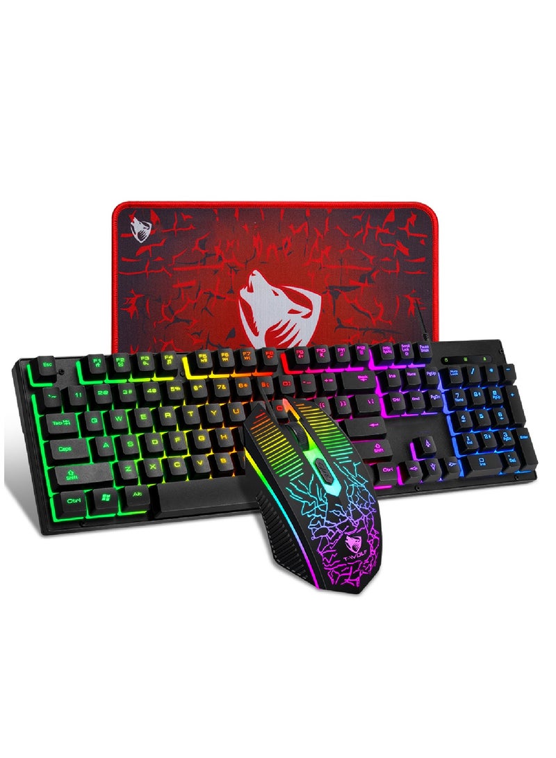 Gaming Keyboard And Mouse Keyboards With Rainbow 104 Keys 2400 dpi Mouse  Mouse Pad USB Cable Compatible With Windows Mac PC PS4 Xbox Black