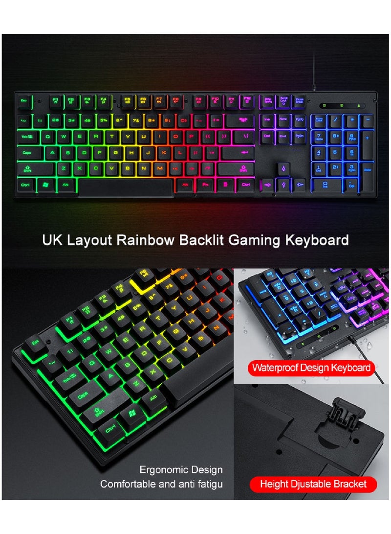 Gaming Keyboard And Mouse Keyboards With Rainbow 104 Keys 2400 dpi Mouse  Mouse Pad USB Cable Compatible With Windows Mac PC PS4 Xbox Black