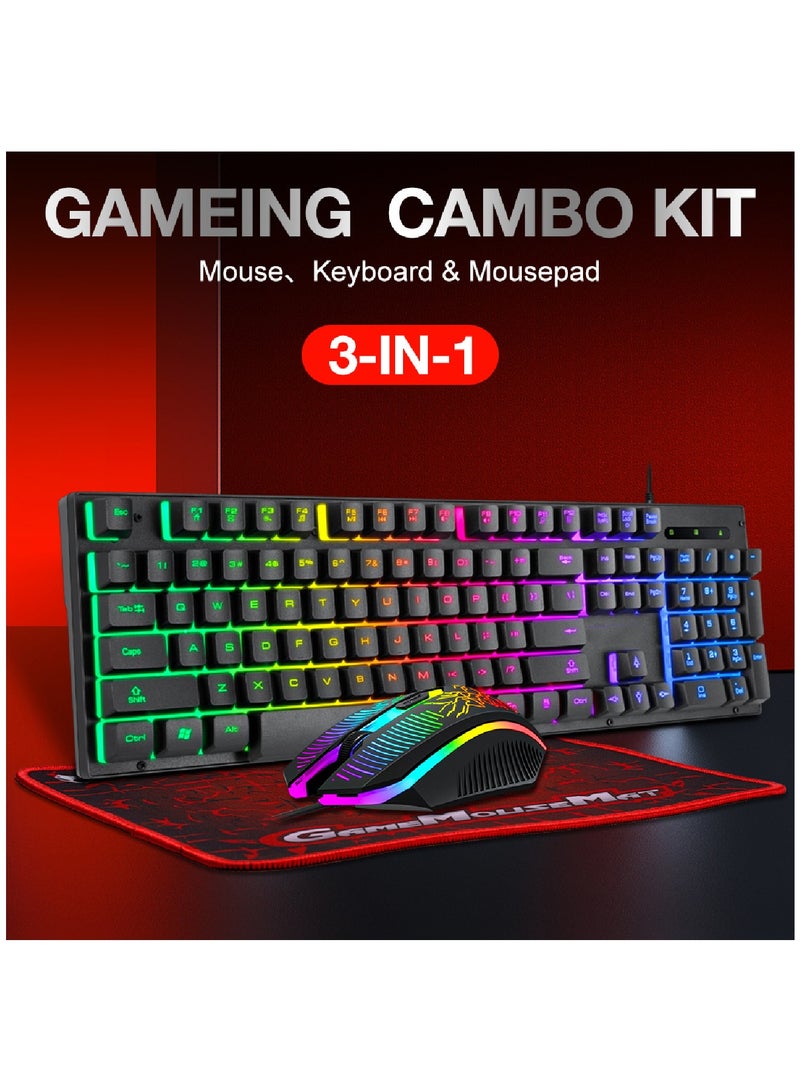 Gaming Keyboard And Mouse Keyboards With Rainbow 104 Keys 2400 dpi Mouse  Mouse Pad USB Cable Compatible With Windows Mac PC PS4 Xbox Black