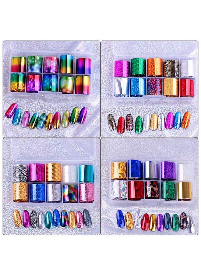 40 Rolls Starry Sky Nail Foil Adhesive Transfer Sticker Tips Ebanku Nail Art Stickers Tips Wraps Foil Transfer Adhesive Glitters Acrylic Diy Decoration Kit(4 Boxes)