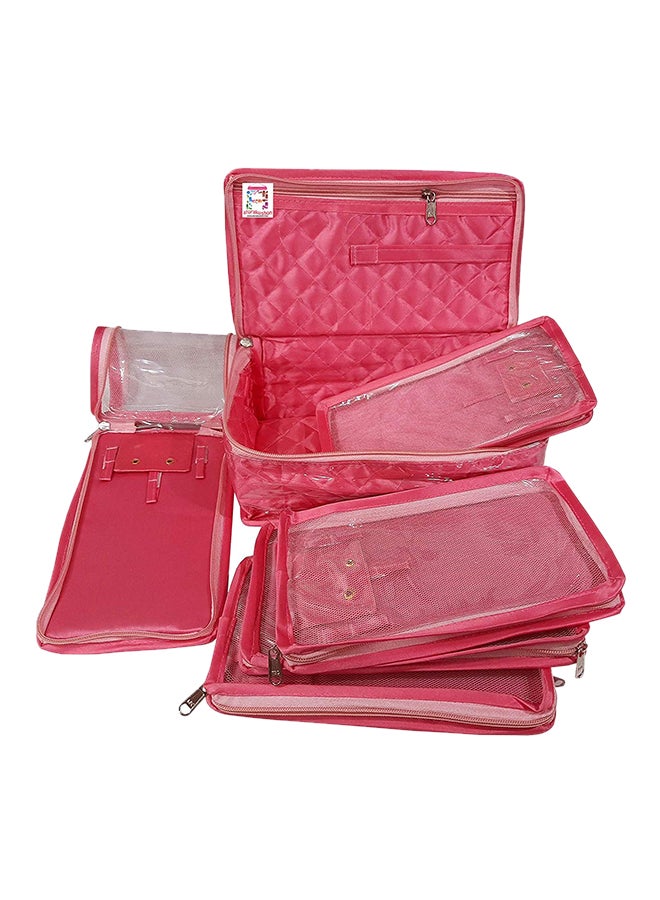 6-Piece Satin Makeup Pouches Cosmetic Jewellery Organiser Pink