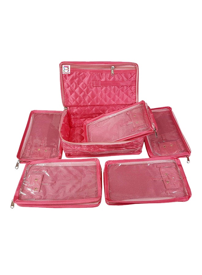 6-Piece Satin Makeup Pouches Cosmetic Jewellery Organiser Pink