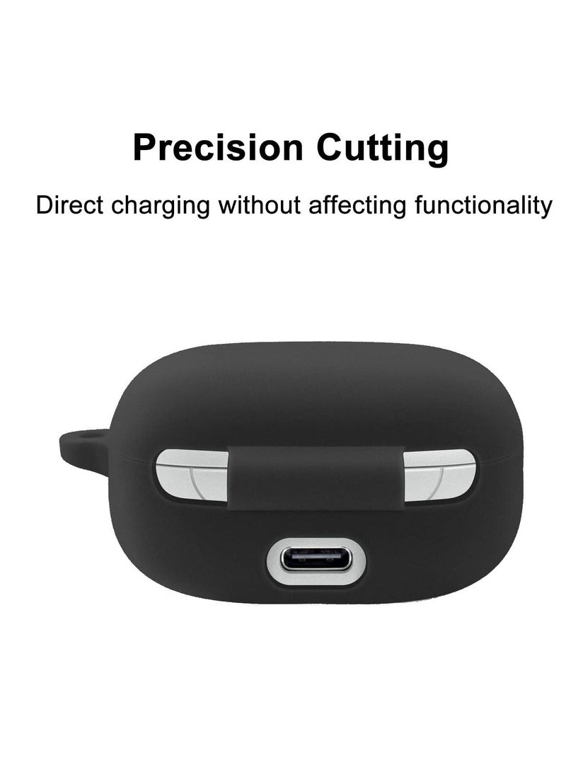 Silicone Case Cover Compatible with JBL Live Pro 2TWS, Protective Earphones Skin Cover, Soft Shockproof Carabiner Accessories, Black