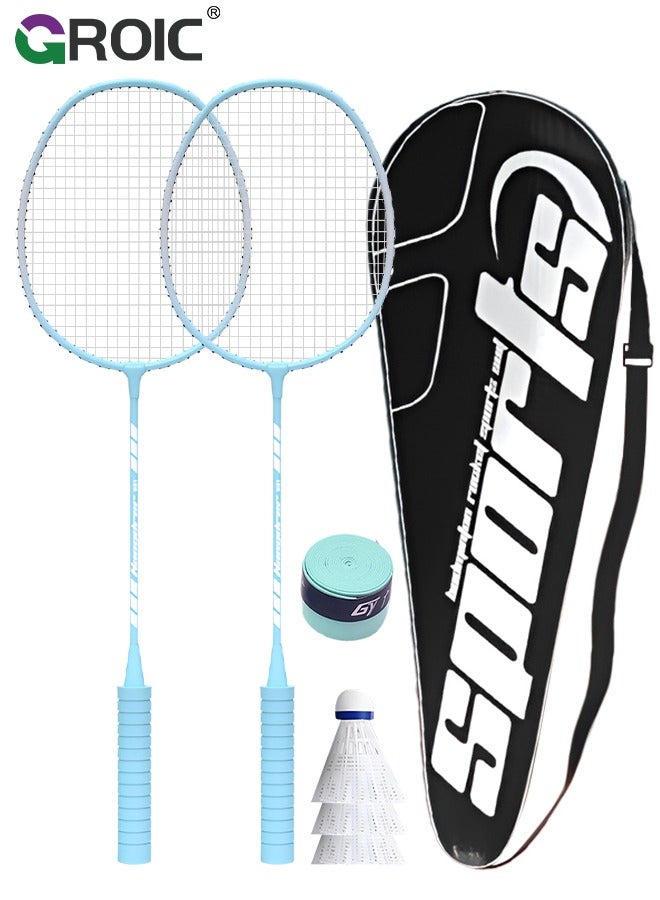 2 Pieces Badminton Set,Outdoor sports set,Badminton Set Including 1 Badminton Bag,2 Rackets,3 badminton balls,2 Replacement Grip Tapes