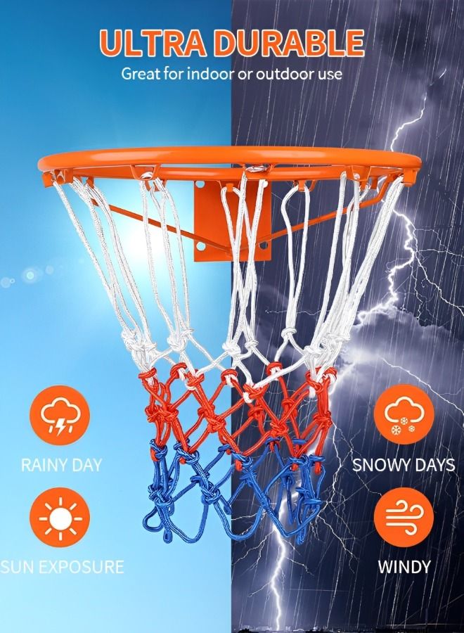 Basketball Ring with Net Outdoor, 2022 Upgrade Thick Professional Basketball Net Replacement Heavy Duty, All Weather Anti Whip Color Never Fade Standard Nets -12 Loops