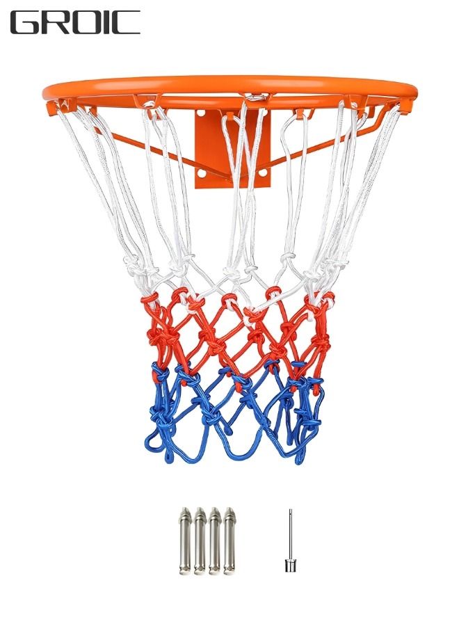 Basketball Ring with Net Outdoor, 2022 Upgrade Thick Professional Basketball Net Replacement Heavy Duty, All Weather Anti Whip Color Never Fade Standard Nets -12 Loops