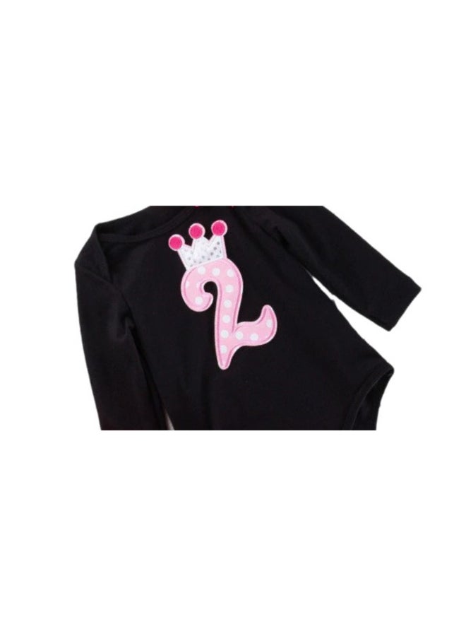 3-Piece Second Birthday Princess Party Dress Set Black/Pink