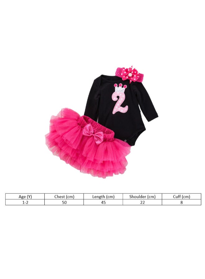 3-Piece Second Birthday Princess Party Dress Set Black/Pink