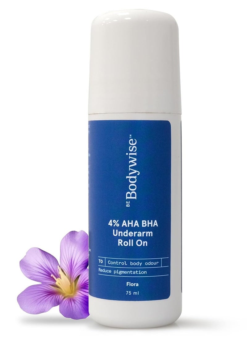 Be Bodywise 4% AHA BHA UnderArm Roll on 2% Lactic Acid 1% Mandelic Acid 1% Salicylic acid Prevents Body Odour Pigmentation Kills Bacteria for Radiant Underarm Long Lasting 75ml
