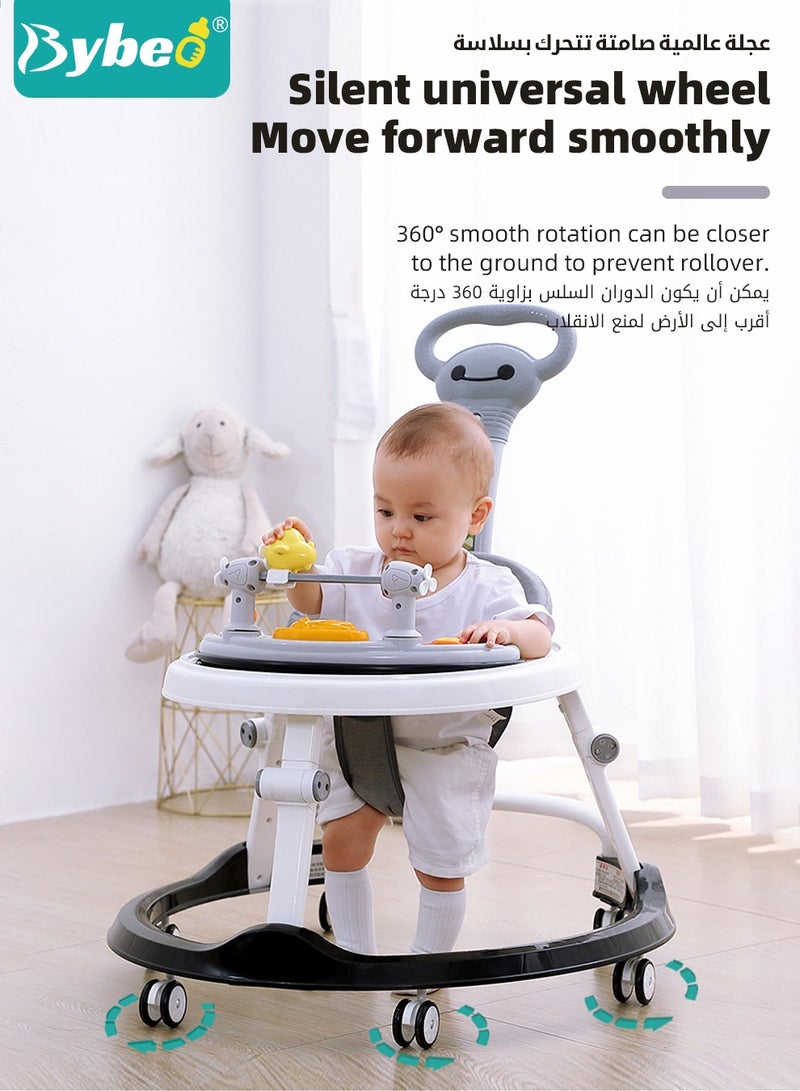 3 in 1 Baby Walker With Parent Push Handle, Children Walkers with Wheels, Adjustable Height Multifunction and Big Comfortable Seat Cushion, Detachable Trampoline Mat for Infants Boys Girls