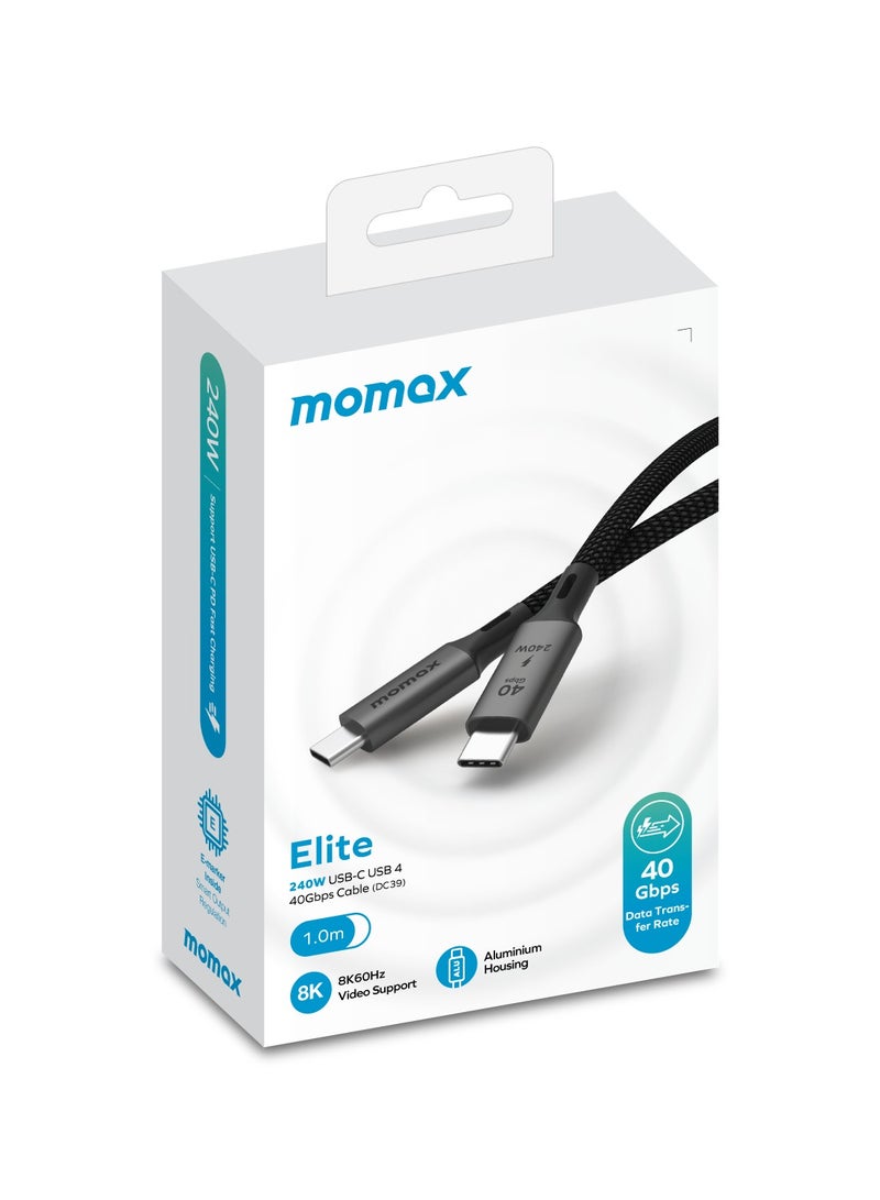 MOMAX Elite DC39 [240W] USB-C TO USB-C Cable 4 40GBPS [MFI Certified] Fast Charge PD 3.0 - Black