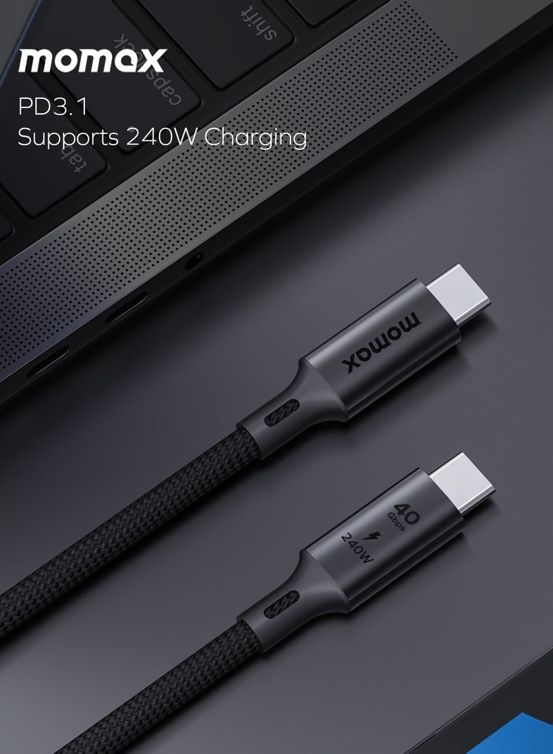 MOMAX Elite DC39 [240W] USB-C TO USB-C Cable 4 40GBPS [MFI Certified] Fast Charge PD 3.0 - Black