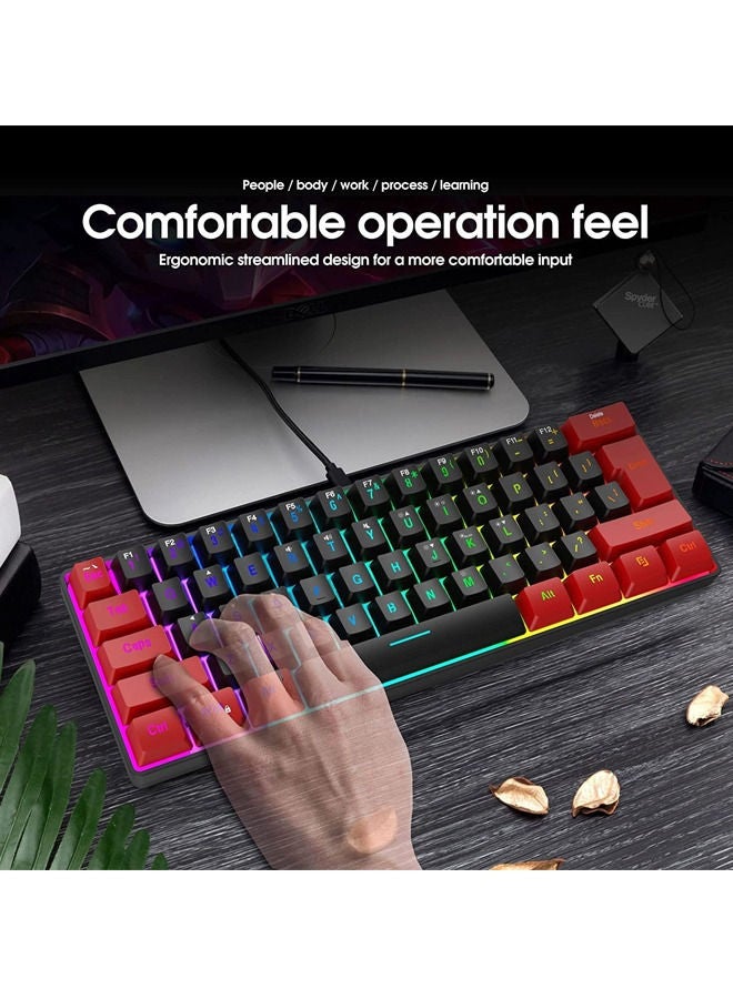 60% Wired Gaming Keyboard,True RGB Mini Keyboard, Waterproof Small Compact 61 Keys Keyboard for PC/Mac Gamer, Typist, Travel, Easy to Carry on Business Trip