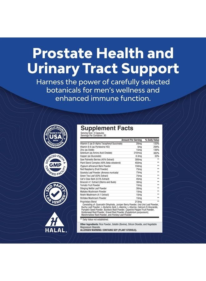 Herbal Prostate Health Supplements for Men - Advanced Prostate Supplements for Men with Beta Sitosterol Selenium Pygeum and Saw Palmetto for Men Prostate Support and Frequent Urination - 90 Capsules