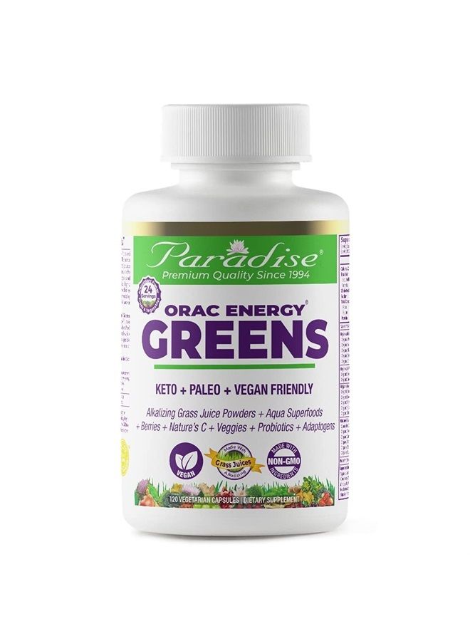 ORAC Energy Greens Capsules, Keto, Paleo and Vegan Friendly, Gluten Free, Non-GMO, 120 Vegetarian Capsules
