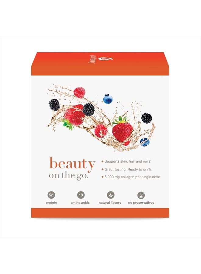 Collagen Liquid for Hair Skin and Nails with Collagen Peptides and Amino Acids, Gluten Free Drinkable Supplement, Berry Flavor, 12 Single Serving Packets