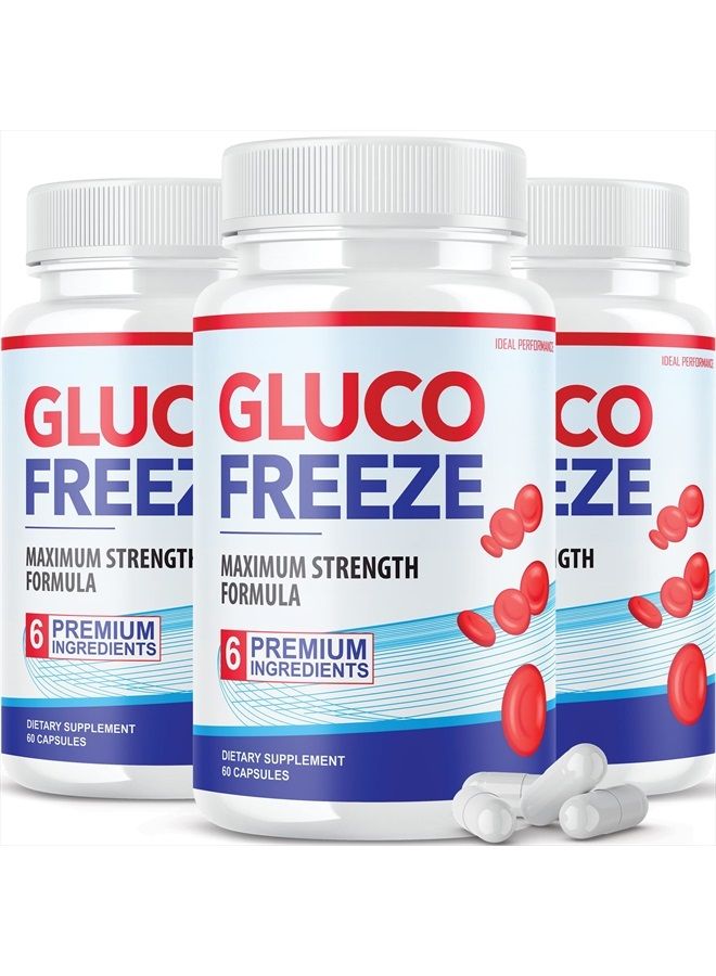 (3 Pack) Glucofreeze Pills - Official Formula Gluco Freeze Pills - Glucofreeze Pills Sugar, Gluco Freeze Dietary Supplement, GlucoFreeze Advanced Strength Formula with Cinnamon Bark (180 Capsules)