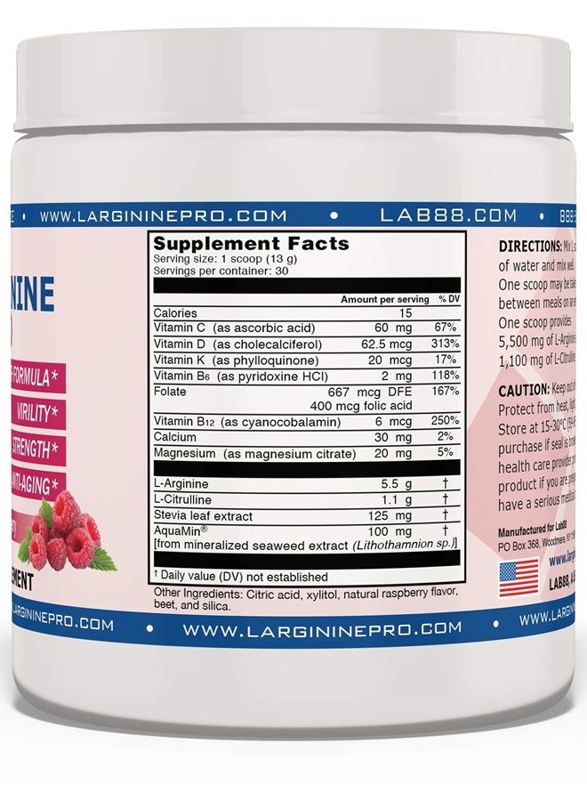 , L-arginine Supplement - 5,500mg of L-arginine Plus 1,100mg L-Citrulline (Raspberry, 3 Jars)