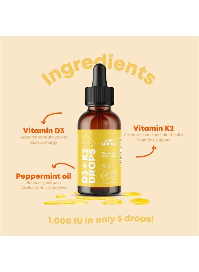 Children Vitamin D Drops - Kids Vitamin D Liquid - Vitamin D3 K2 Drops for Kids May Support Strong Bones and Healthy Immune System - Liquid Vitamin D for Kids & Children - 180 Servings