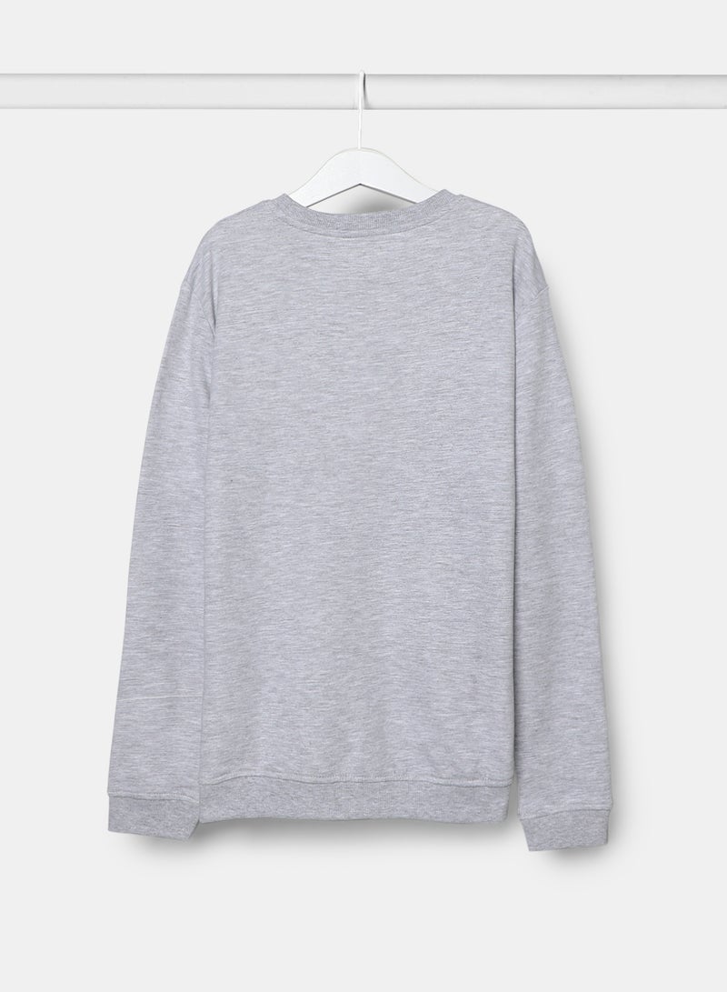 Girls Sweat-Shirt  With Chest Print Grey Melange